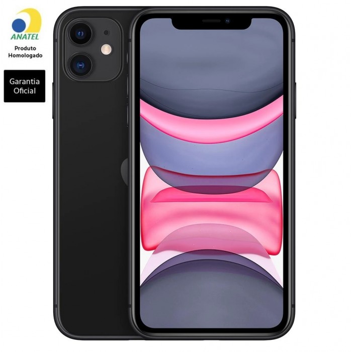 iPhone 11 Apple 4G, 128GB (Anatel Brasil), Tela de 6,1” Retina HD1, Câmera Traseira Dupla de 12MP, Câmera frontal de 12MP, Chip A13 Bionic, Preto
